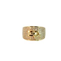  14K Yellow Gold CZ Encrusted Band w/ Dangling Heart