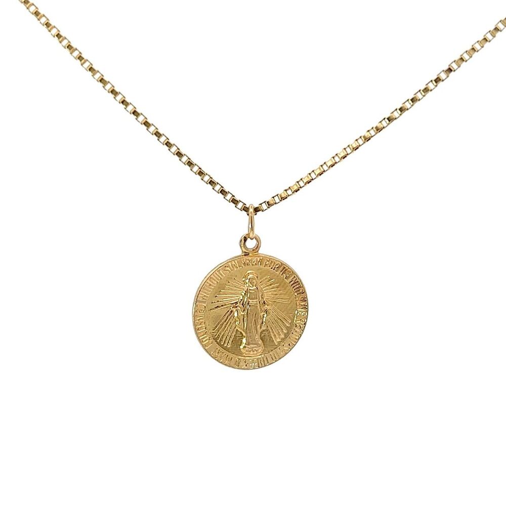 14K Gold Virgin Mary Coin Charm w/ Necklace