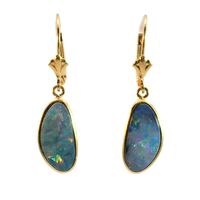  10K Yellow Gold Blue Opal Dangle Earrings