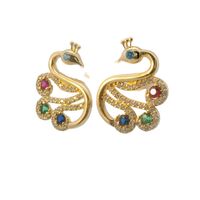  14K Yellow Gold Peacock Earrings w/ Multiple Colored Stones