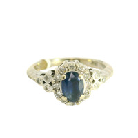  18K White Gold Ring w/ Sapphire and CZ