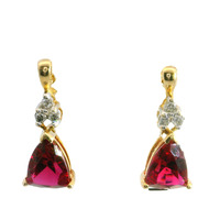  10K Yellow Gold Red Stone Earrings