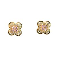 10K Yellow Gold Clover Earrings w/ Pink & White Stones