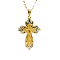  14K Yellow Gold Cross Charm on Rolo Necklace