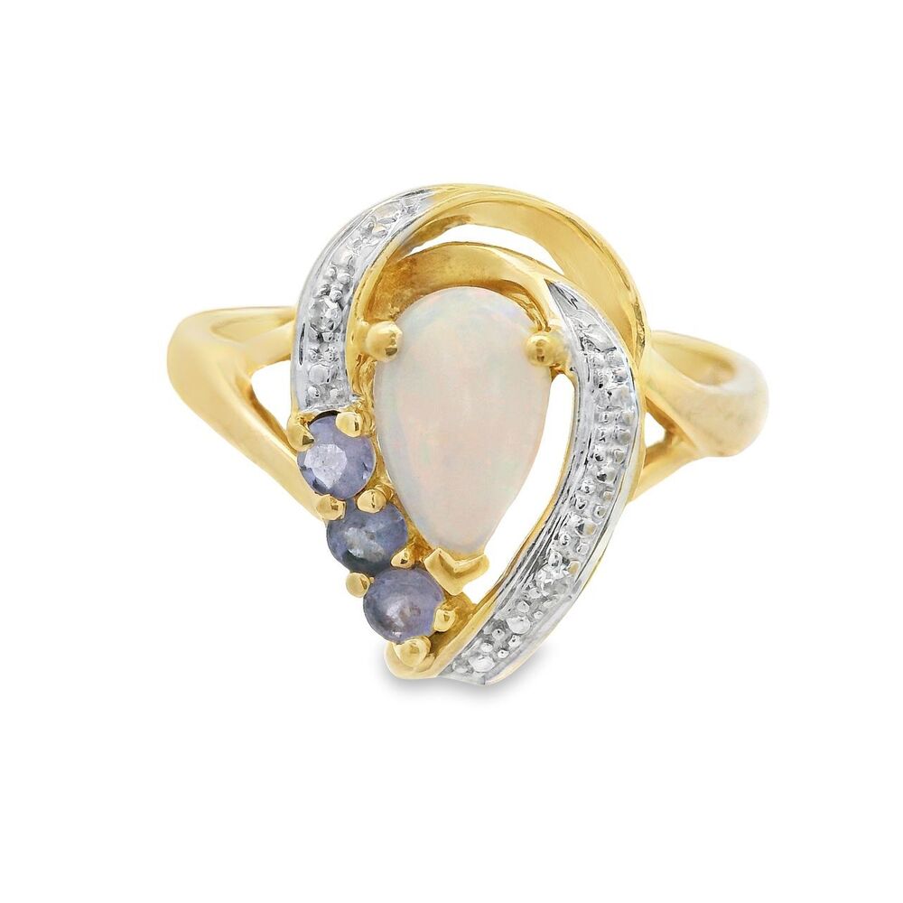 10k Gold Opal Ring With Green Stone Accents 