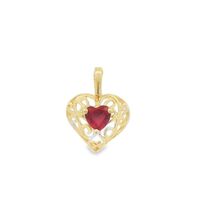 10K Gold Red Stone Heart Charm
