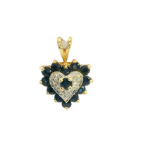  10K Yellow Gold Heart Pendant w/ Blue Stones