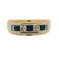 14K Gold Men's Band With Blue Stone Accents