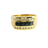  14K Yellow Gold Diamond and Sapphire Ring