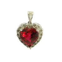  14K White Gold Heart Charm w/ Red Stone