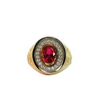 14K Yellow Gold Red Stone Ring w/ CZ