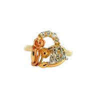 14K Tri-Color Gold Number 1 Mom Ring w/ CZ