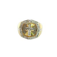 10K Yellow Gold Diamond Cluster Cross Ring