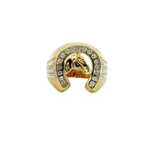 10K Yellow Gold Diamond Cluster Horseshoe Ring