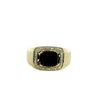 10K Yellow Gold Ring w/ Onyx and Diamond Cluster