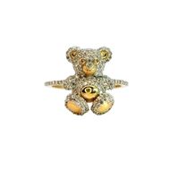 10K Yellow Gold Diamond Cluster Teddy Bear Ring