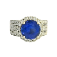  14K Gold Blue Stone & Diamond  Ring