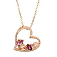  10K Rose Gold & Gemstone Heart Necklace